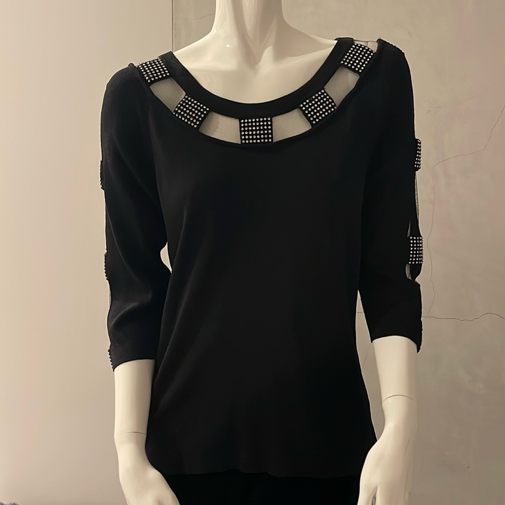 Vintage AD Originals Black 3/4 Sleeve Top with Sequins Detail
